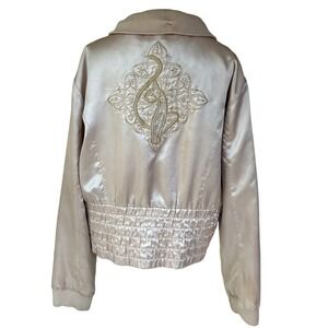Baby Phat Women's 2X‎ Champagne Bomber Jacket Embroidered Logo Y2K